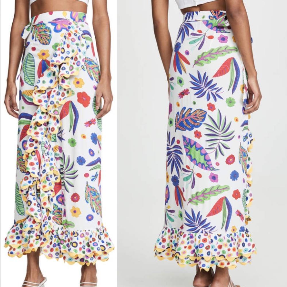 Celia B Durazno Flower Power white floral maxi wrap skirt XS